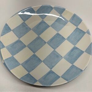 Set of 8 Blue White Checkered Melamine Round Large Dinner Plates Indoor Outdoor
